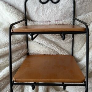 Black Metal and Brown Wood Wall Shelf